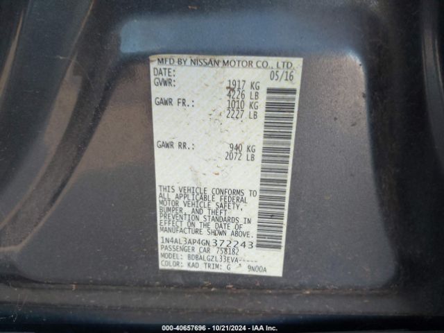 1N4AL3AP4GN372243 Nissan Altima 2.5/2.5 S/2.5 Sl/2.5 Sr/2.5 Sv