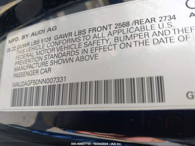 WAU2AGF50NN007331 Audi A5 Cabriolet Premium 45 Tfsi Quattro S Tronic