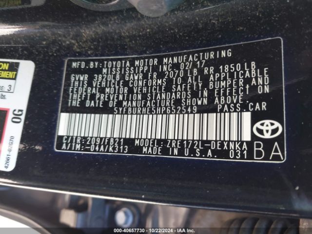 5YFBURHE5HP652549 Toyota COROLLA LE