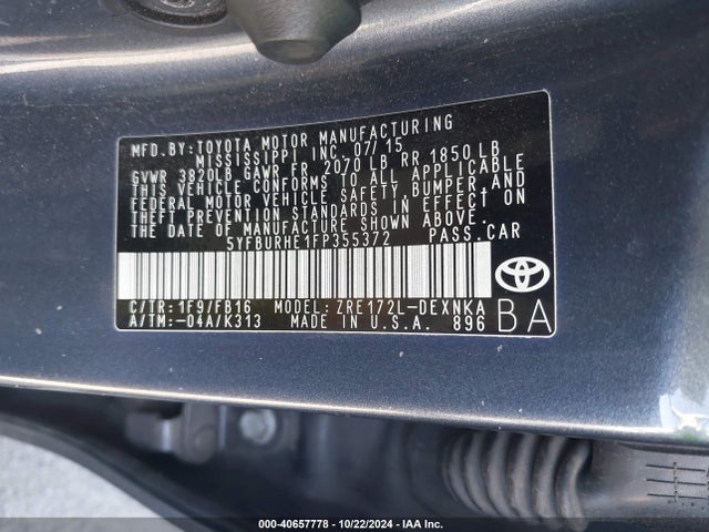 Toyota Corolla Le Plus 2015 5YFBURHE1FP355372 Image 9