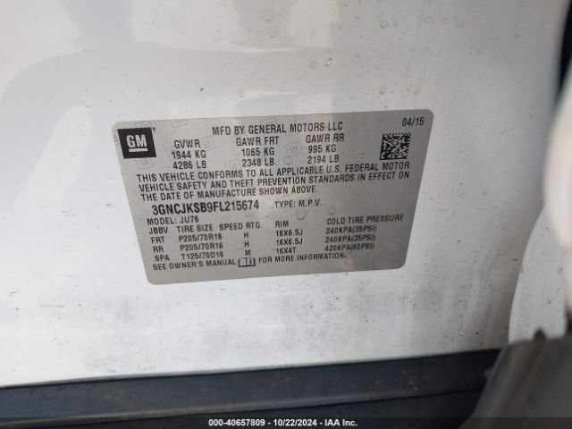 3GNCJKSB9FL215674 Chevrolet Trax 1ls