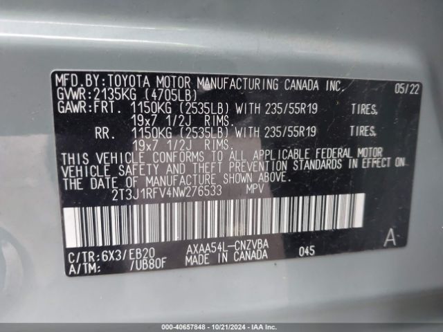 2T3J1RFV4NW276533 Toyota Rav4 Adventure