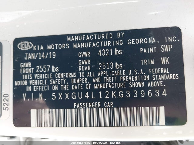 KIA OPTIMA EX 2019 5XXGU4L12KG339634 Image 9