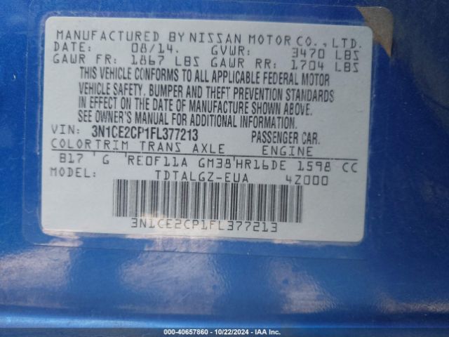 3N1CE2CP1FL377213 Nissan Versa Note Sr
