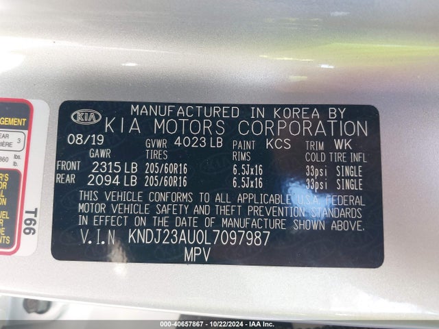 KIA SOUL LX 2020 KNDJ23AU0L7097987 Image 9