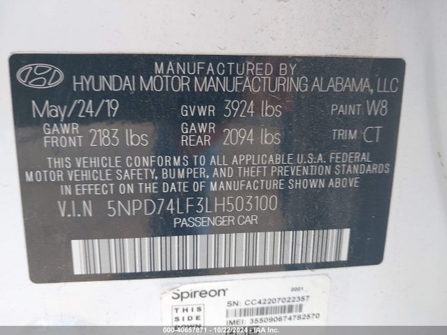Hyundai ELANTRA SE 2020 5NPD74LF3LH503100 Image 9