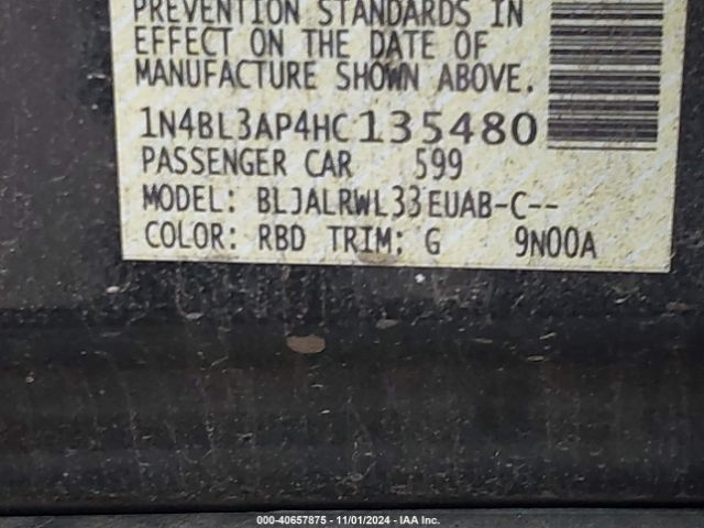 1N4BL3AP4HC135480 Nissan Altima 3.5 Sl/3.5 Sr