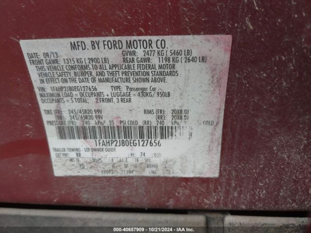 1FAHP2J80EG127656 Ford Taurus Limited