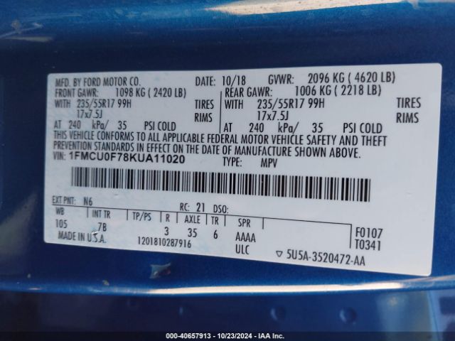 2019 FORD ESCAPE 1FMCU0F78KUA11020 Photo 8