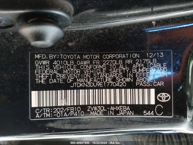 Toyota Prius Two 2014 JTDKN3DU9E1770420 Image 9