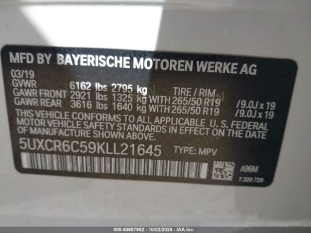 5UXCR6C59KLL21645 BMW X5 Xdrive40i