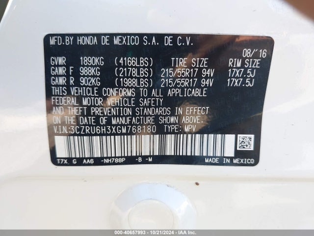Honda HR-V LX 2016 3CZRU6H3XGM768180 Image 9