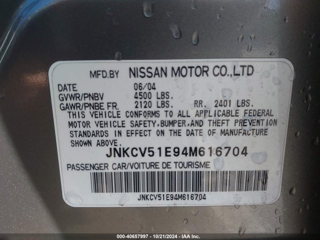 Aukcja sprzedaży 2004 Infiniti G35, vin: JNKCV51E94M616704, numer aukcji: 40657997
