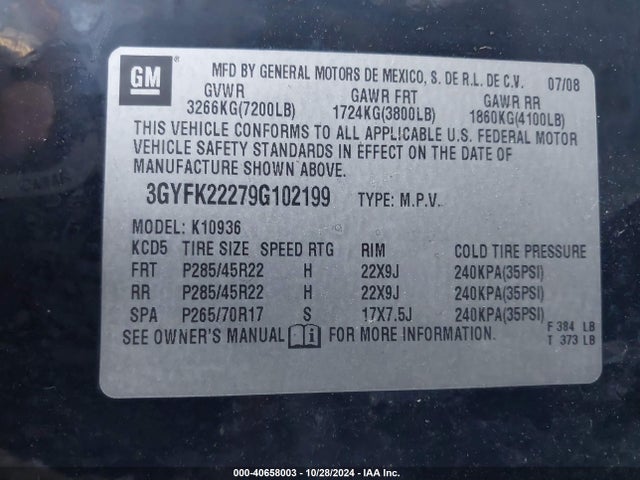 2009 CADILLAC ESCALADE EXT 3GYFK22279G102199 Photo 8