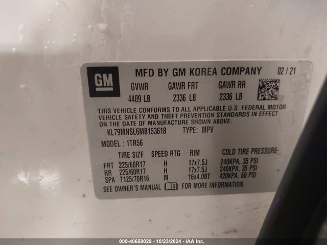 Chevrolet Trailblazer Awd Ls 2021 KL79MNSL6MB153618 Image 9