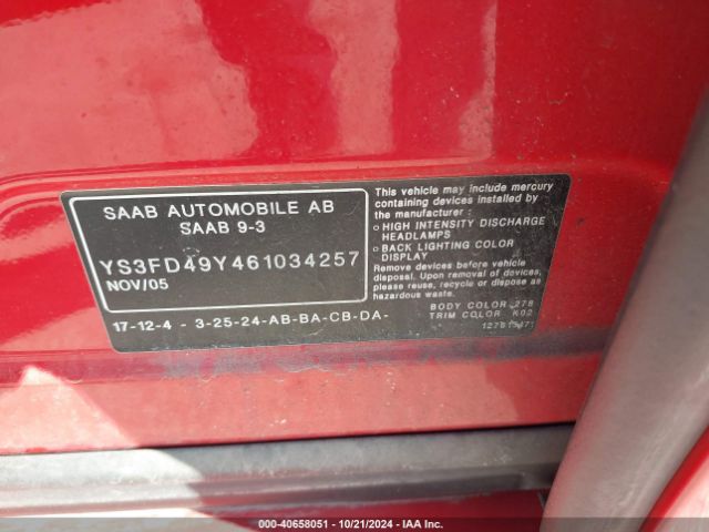 2006 SAAB 9-3 YS3FD49Y461034257 Photo 8