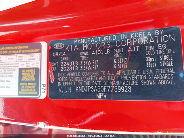 KIA SOUL + 2015 KNDJP3A50F7759923 Image 9