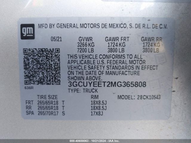 3GCUYEET2MG365808 Chevrolet Silverado 1500 4wd  Short Bed Rst