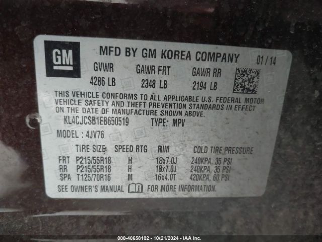 KL4CJCSB1EB650519 Buick Encore Leather