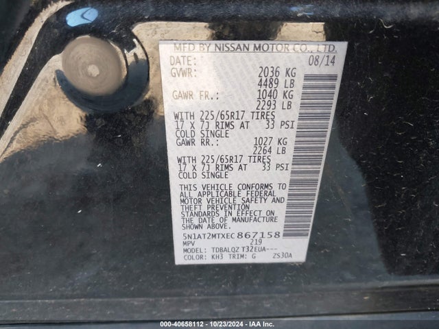 Nissan ROGUE SV 2014 5N1AT2MTXEC867158 Image 9