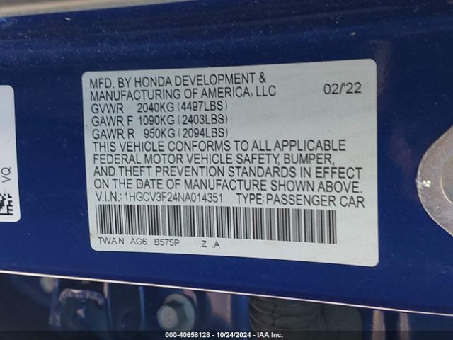 1HGCV3F24NA014351 Honda Accord Hybrid Sport