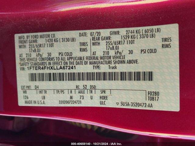 1FTER4FHXLLA67241 Ford Ranger Xlt