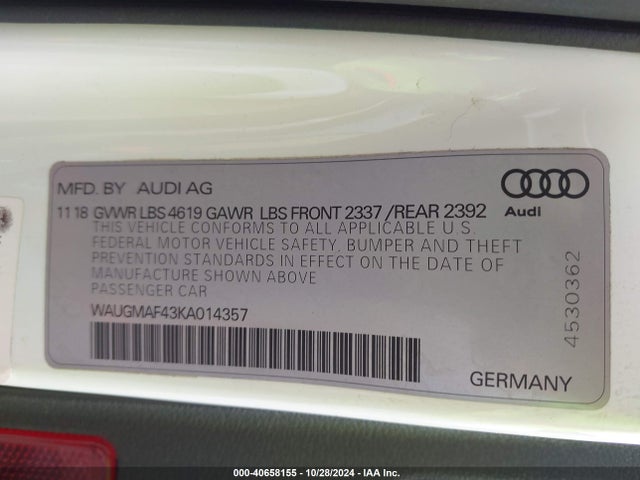 WAUGMAF43KA014357 Audi A4