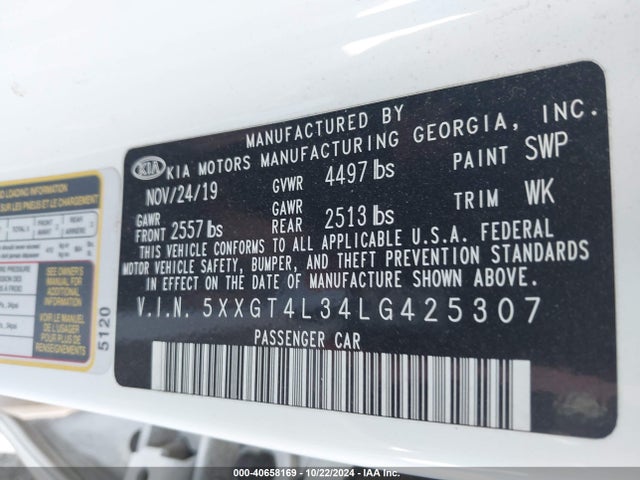 KIA Optima Lx 2020 5XXGT4L34LG425307 Image 9