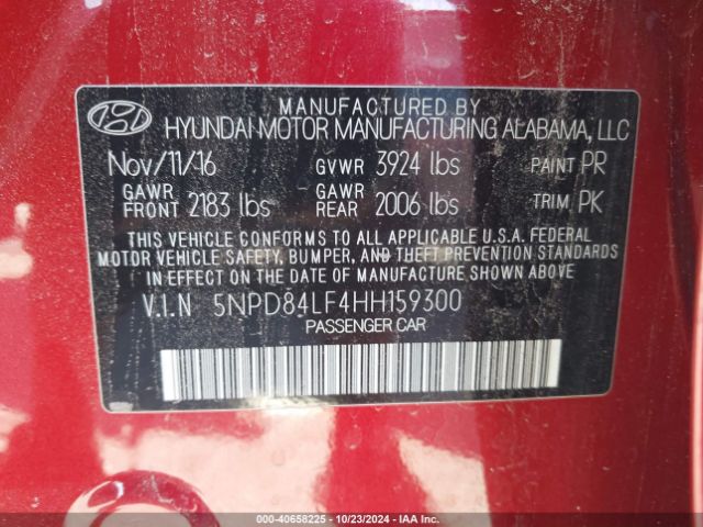 5NPD84LF4HH159300 Hyundai ELANTRA SE