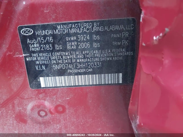 Hyundai ELANTRA SE 2017 5NPD74LF3HH120331 Image 9