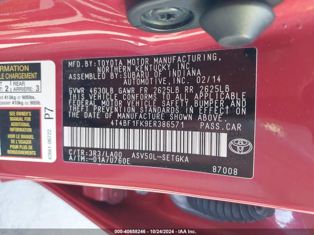 Toyota CAMRY XLE 2014 4T4BF1FK9ER386571 Image 9