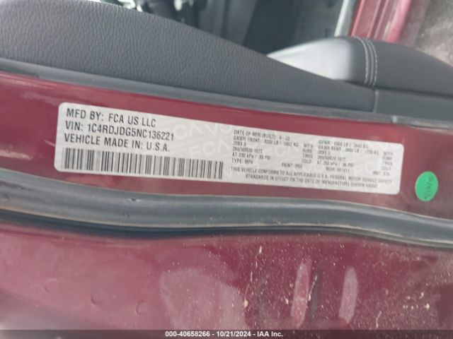 1C4RDJDG5NC136221 Dodge Durango Gt Plus Awd