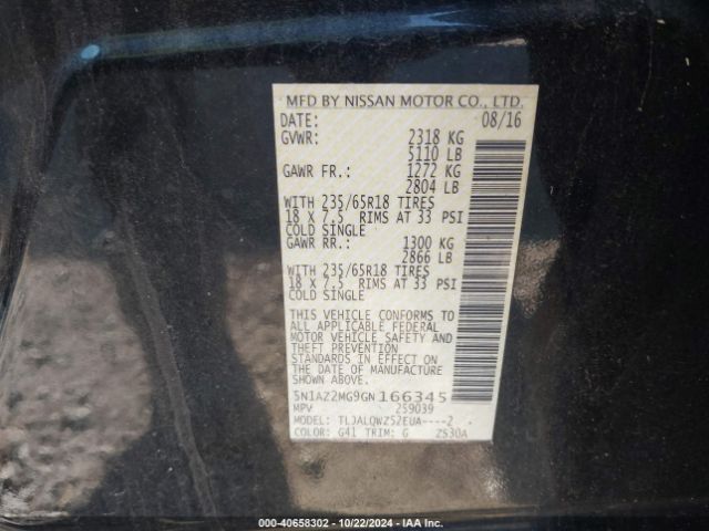 5N1AZ2MG9GN166345 Nissan MURANO SV