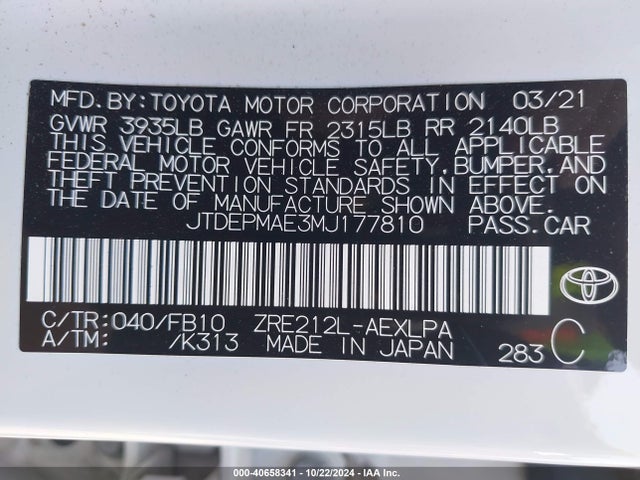 Toyota COROLLA LE 2021 JTDEPMAE3MJ177810 Image 9