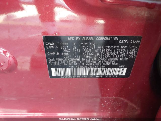 4S4WMALD3L3451960 Subaru Ascent Limited