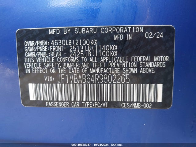 Subaru WRX 2024 JF1VBAB64R9802265 Image 9
