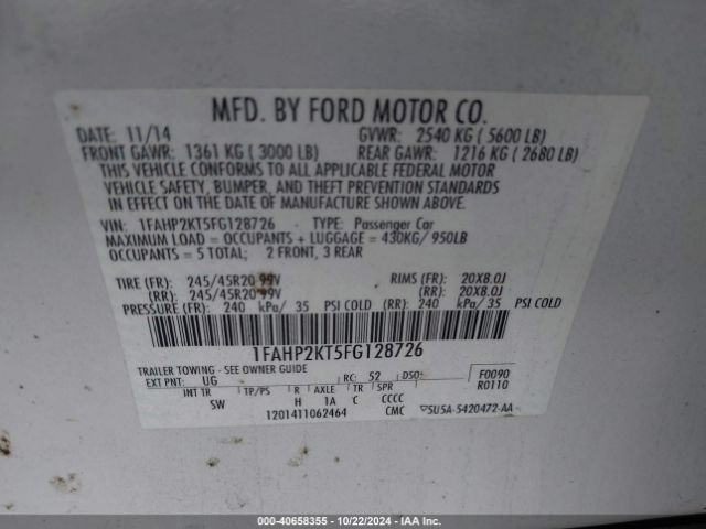 1FAHP2KT5FG128726 Ford TAURUS SHO