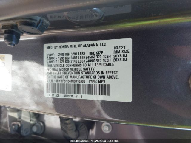 5FNYF8H54MB018380 Honda Passport Awd Ex-l