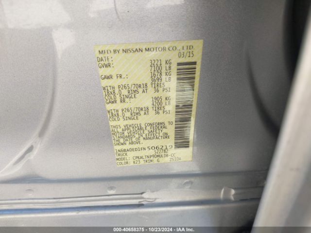 1N6BA0ED1FN506219 Nissan TITAN SV
