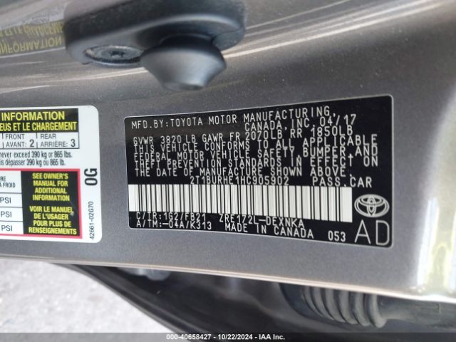 2T1BURHE1HC905902 Toyota COROLLA LE