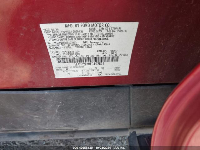 1FAHP2F80FG102833 Ford Taurus Limited