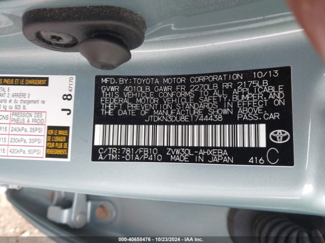 JTDKN3DU8E1744438 Toyota Prius