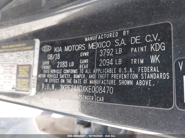 3KPF24ADXKE008470 KIA FORTE FE