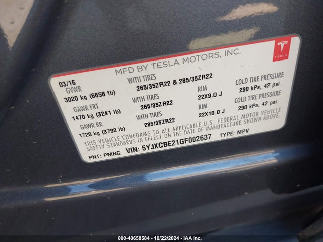2016 TESLA MODEL X 5YJXCBE21GF002637 Photo 8