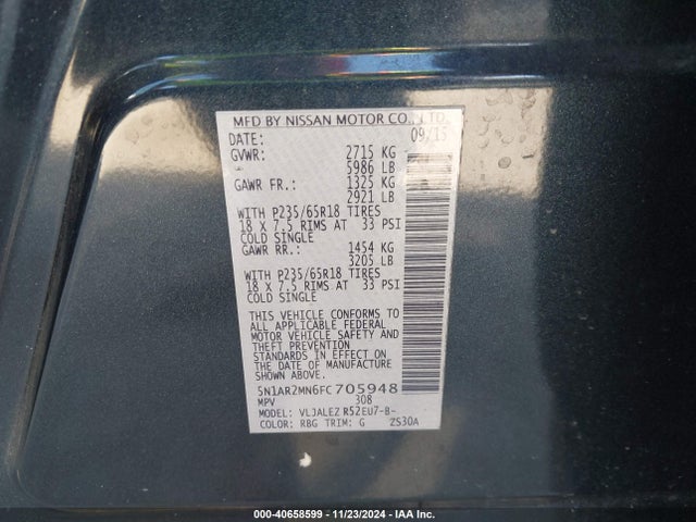 Nissan Pathfinder Sv 2015 5N1AR2MN6FC705948 Image 9
