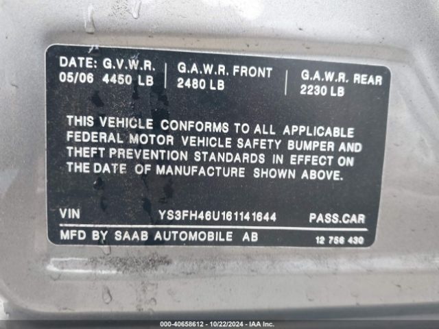2006 SAAB 9-3 YS3FH46U161141644 Photo 8