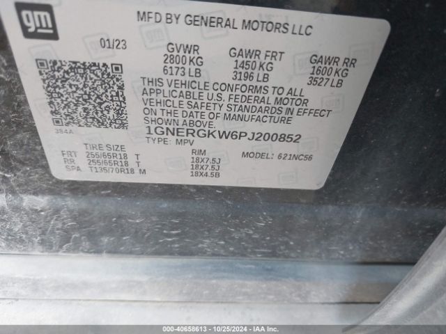 1GNERGKW6PJ200852 Chevrolet Traverse Fwd Lt Cloth
