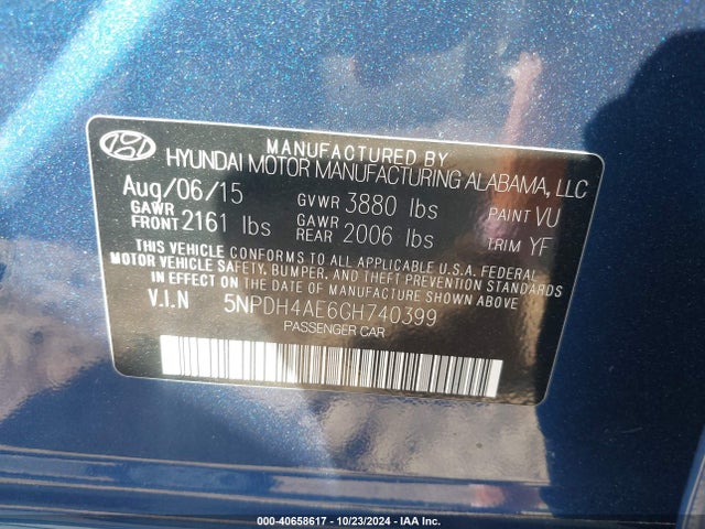 Hyundai Elantra Value Edition 2016 5NPDH4AE6GH740399 Image 9