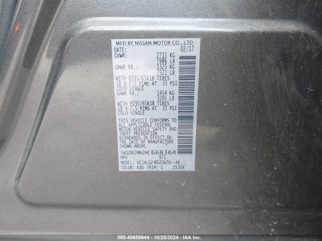 Nissan Pathfinder Sl 2017 5N1DR2MN2HC668364 Image 9