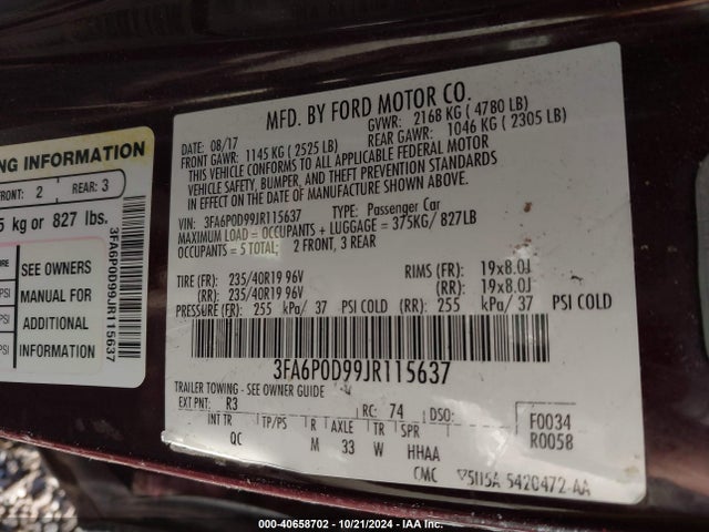 Ford Fusion Platinum 2018 3FA6P0D99JR115637 Image 9